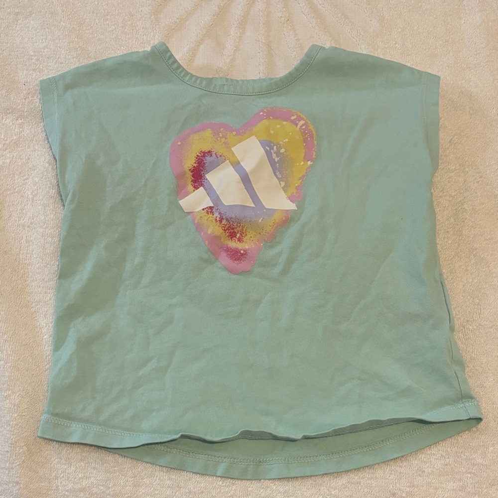 adidas Mint Tank Top with Pink and Yellow Heart Graphic